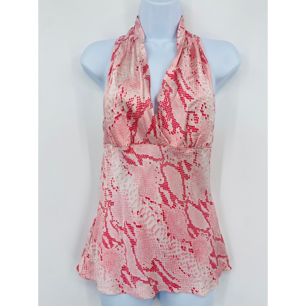 Express Halter Top Womens Medium Pink Snake Print Silk Blend‎ Backless Y2K